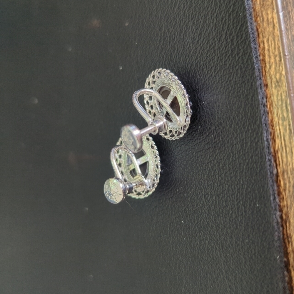 Gorgeous Ornate Sterling Silver Abalone Shell Cameo Pendant Pin Clip Earring Set - Picture 6 of 7